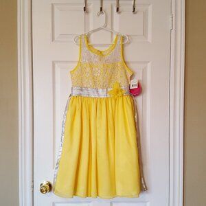 NWT Emily West Girls Summer Dress ~ Sparkly Yellow and Silver ~ Sz. 10/12 ~